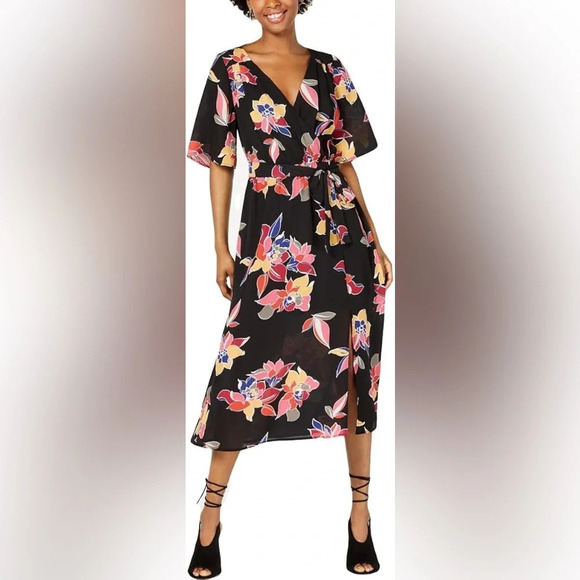 TRIXXI NWT Floral Tie Waist Wrap Midi Dress - Small - Picture 1 of 9